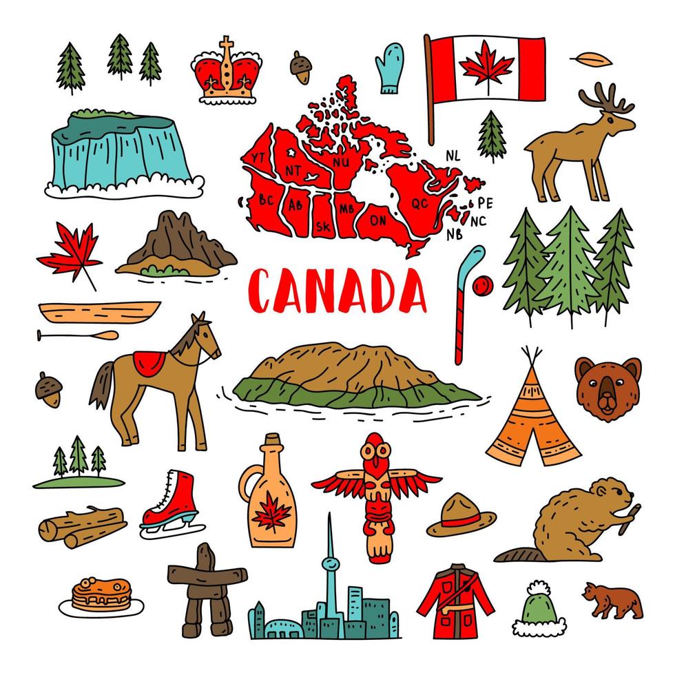 signe et symbole du canada, ensemble d'icônes plates d'éléments infographiques. tourisme. vecteur