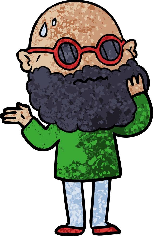 dessin animé homme inquiet avec barbe et lunettes de soleil vecteur