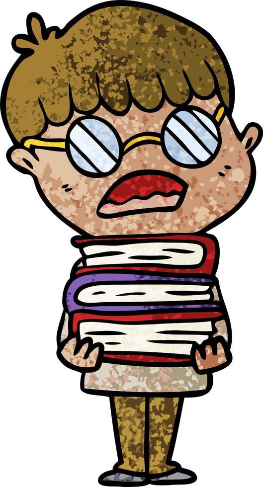 garçon de la bande dessinée avec des livres portant des lunettes vecteur