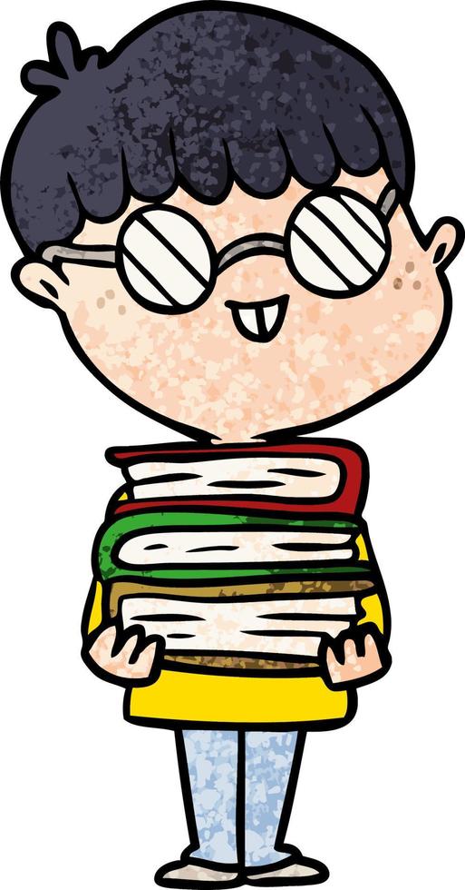 dessin animé nerd garçon avec lunettes et livre vecteur