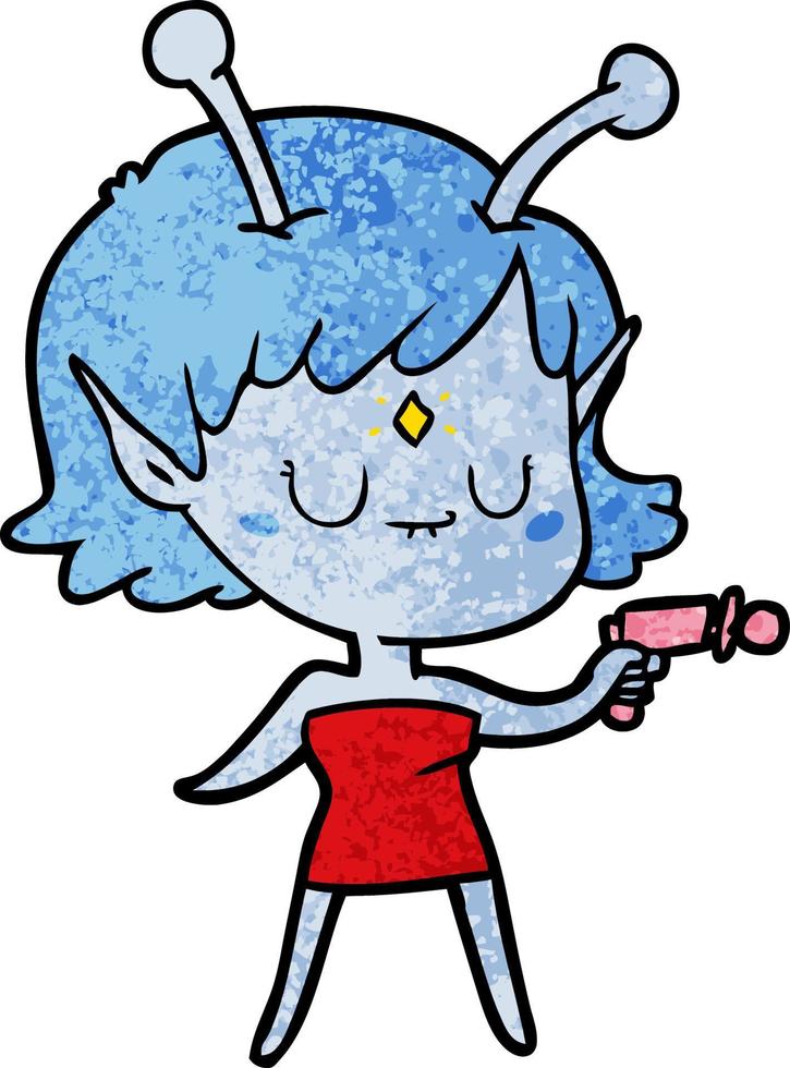 dessin animé fille extraterrestre avec pistolet à rayons vecteur