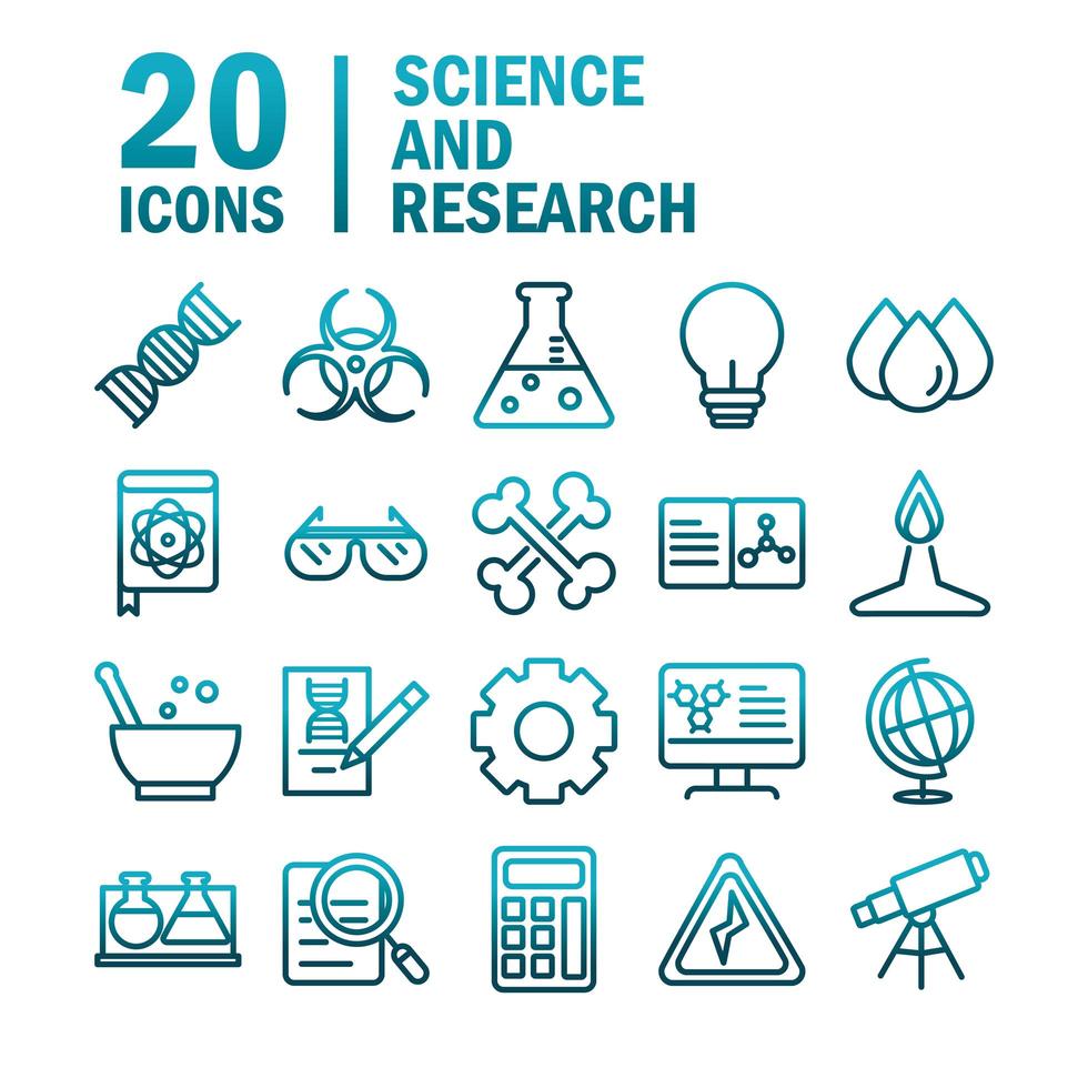 jeu d & # 39; icônes de gradient science et recherche vecteur