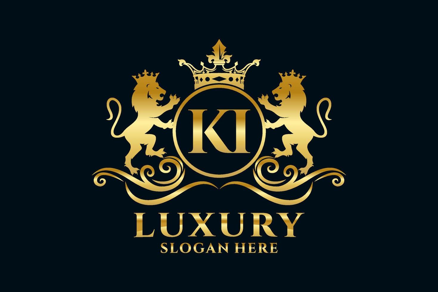 modèle de logo de luxe royal lion lettre initiale ki dans l'art vectoriel pour les projets de marque luxueux et autres illustrations vectorielles.