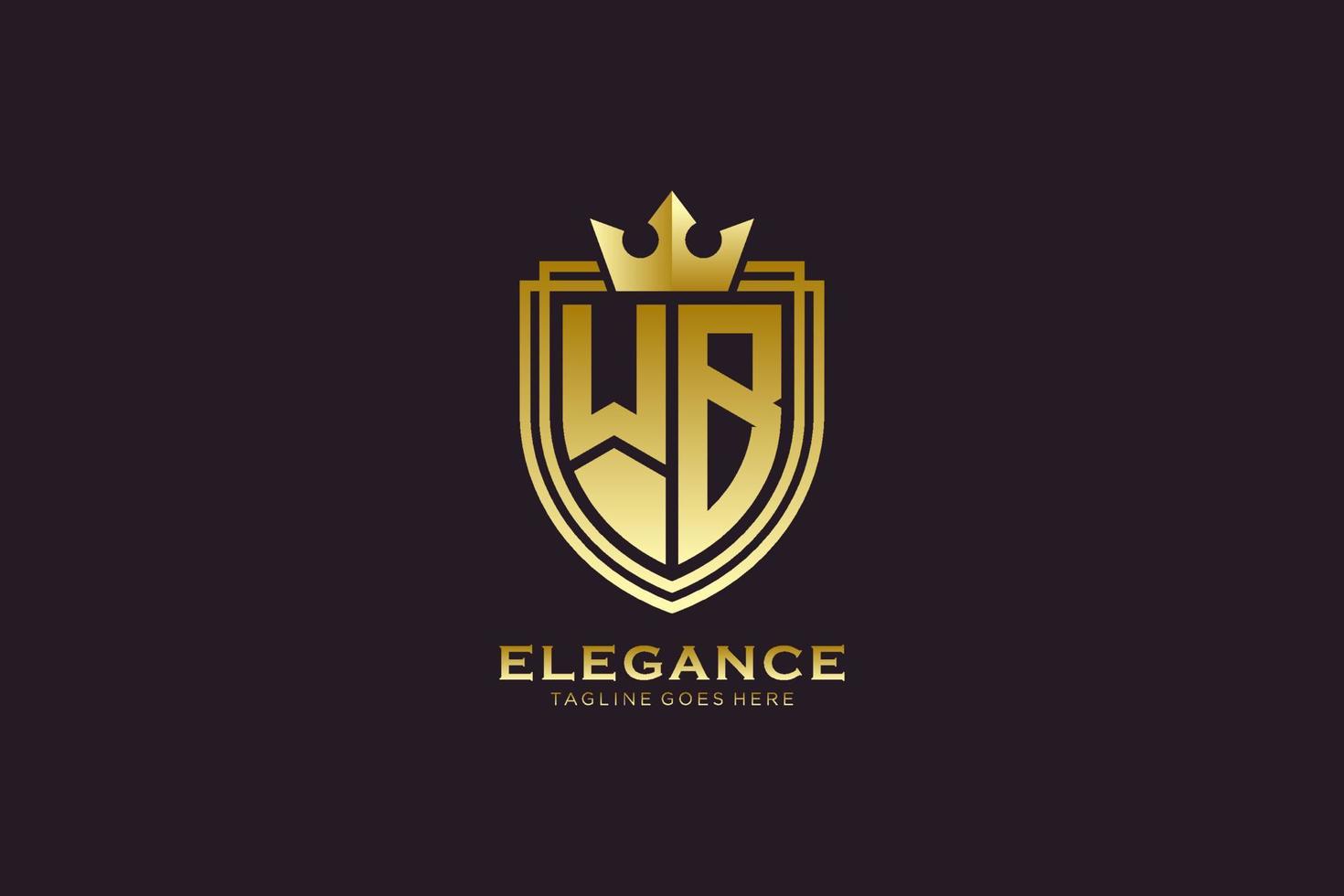 logo monogramme de luxe élégant initial wb ou modèle de badge avec volutes et couronne royale - parfait pour les projets de marque de luxe vecteur