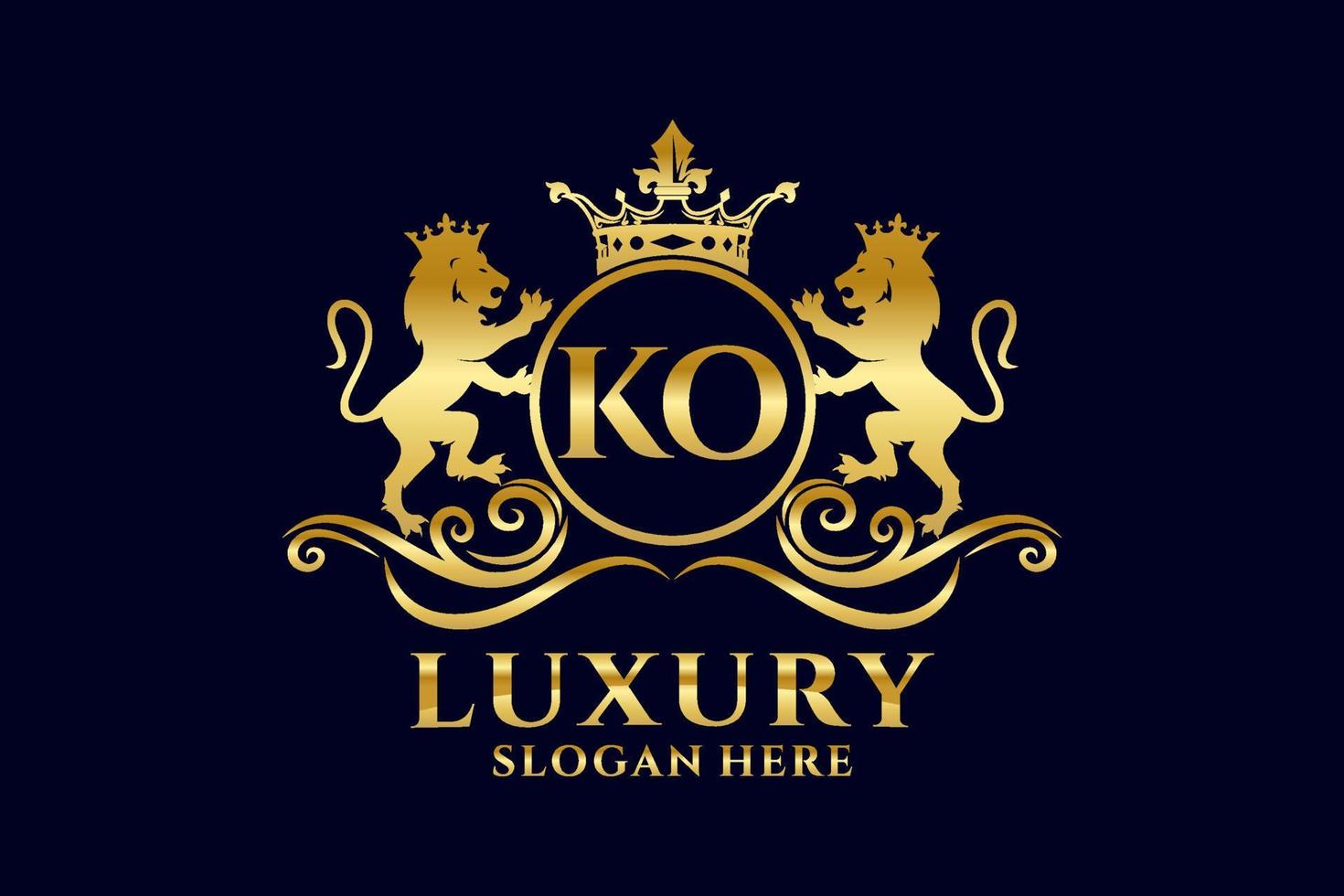 modèle initial de logo de luxe royal de lion de lettre ko dans l'art vectoriel pour des projets de marque luxueux et d'autres illustrations vectorielles.