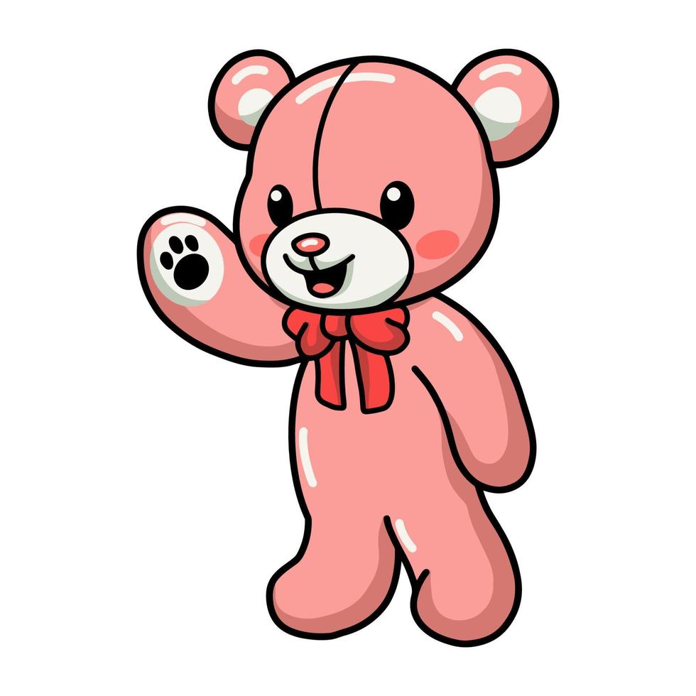 dessin animé mignon ours en peluche agitant la main vecteur