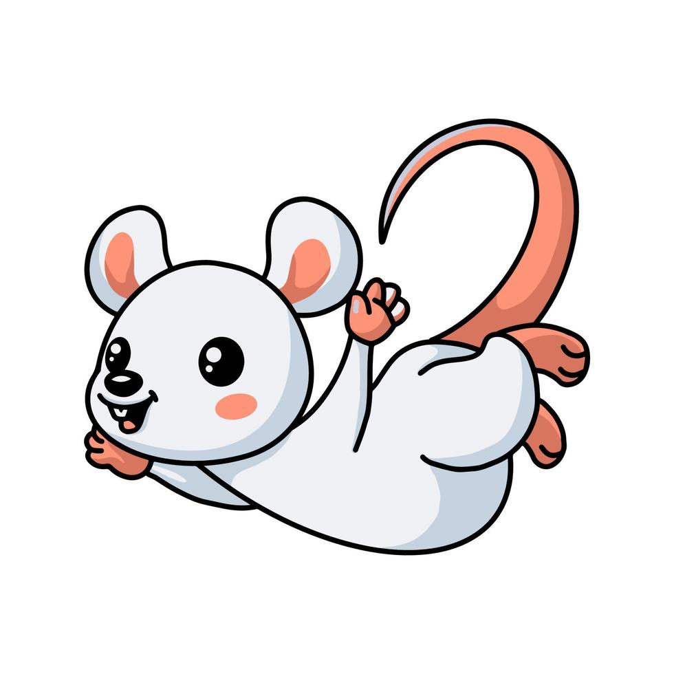 mignon petit dessin animé de souris blanche sautant vecteur