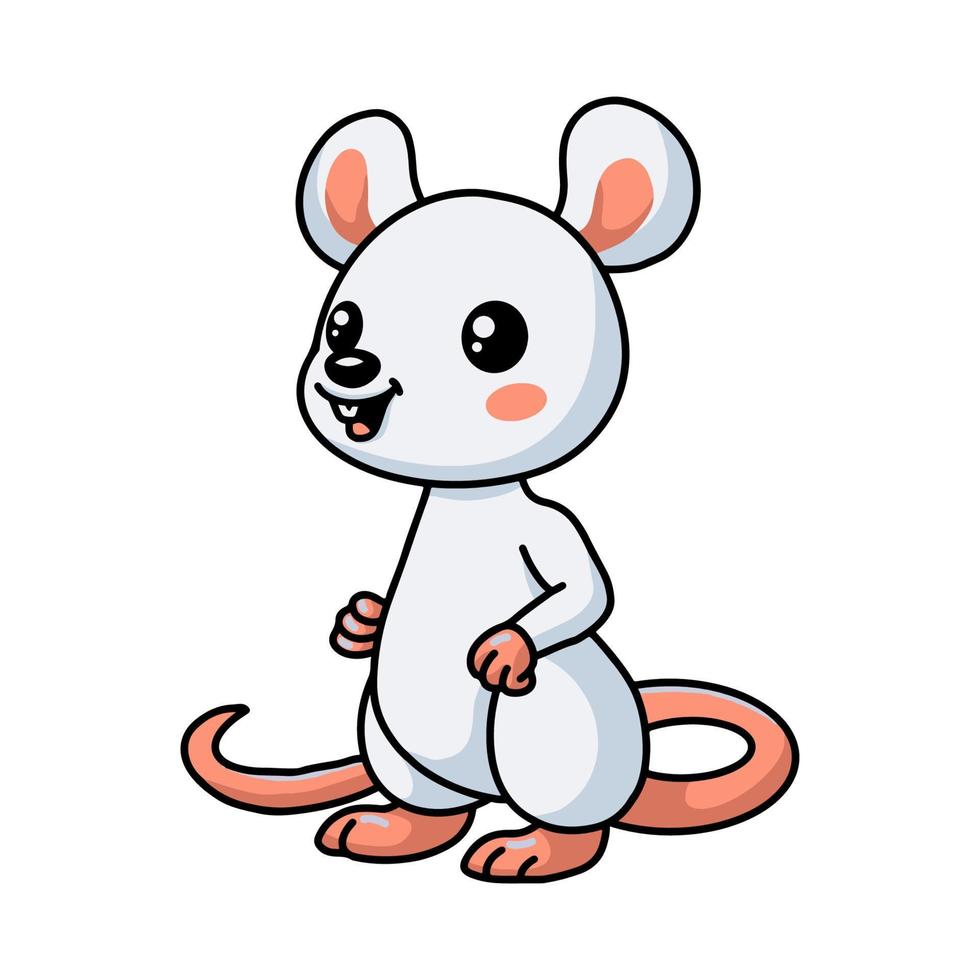 mignon petit dessin animé de souris blanche debout vecteur