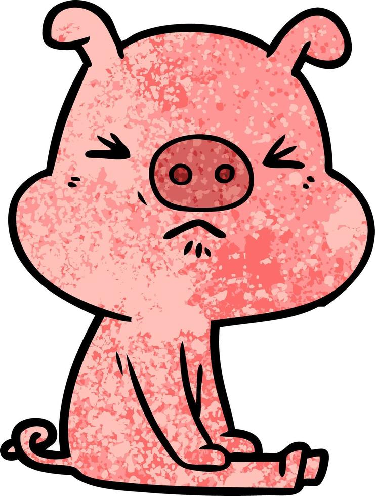 dessin animé cochon en colère assis en attente vecteur