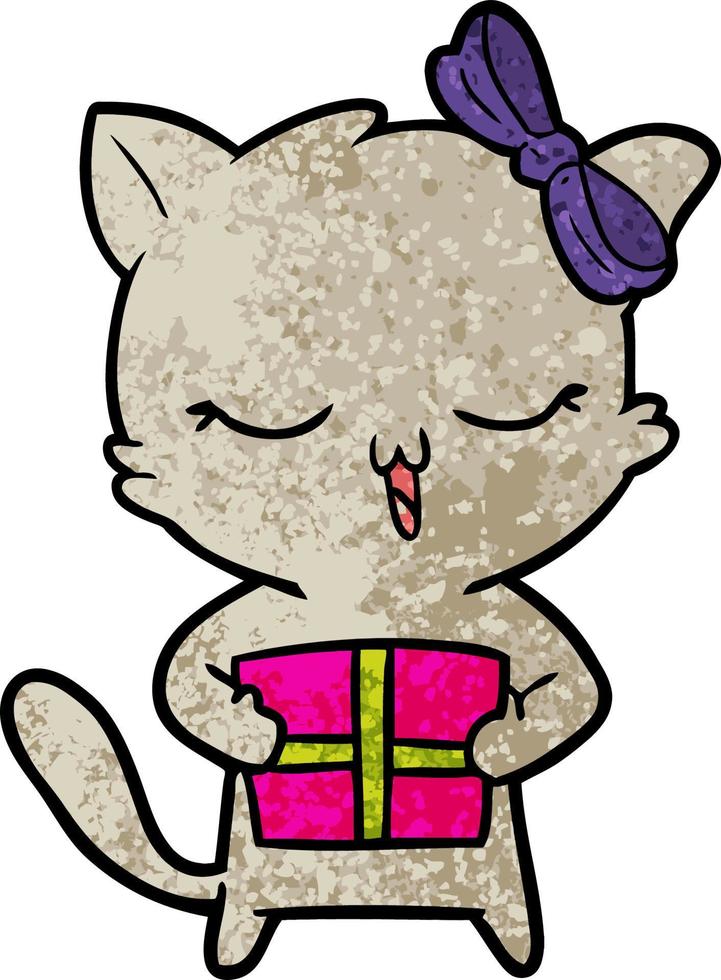 chat de fille de dessin animé avec le cadeau de Noël vecteur