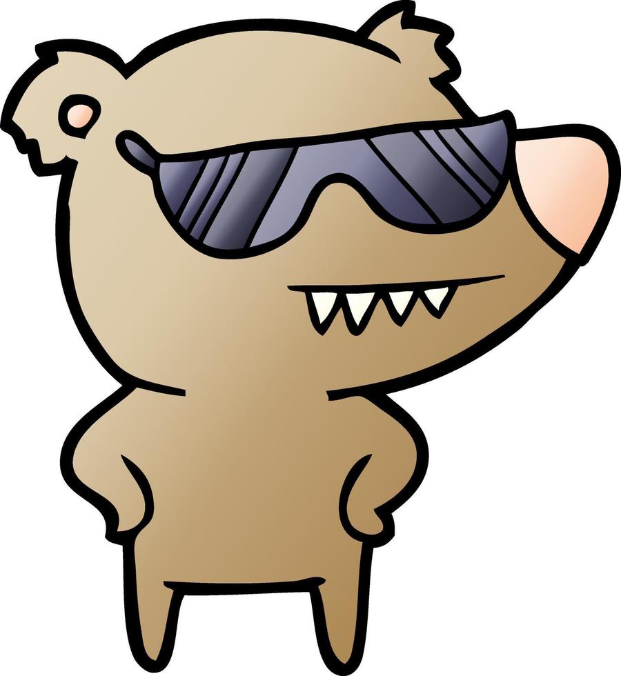 lunettes de soleil ours dessin animé avec les mains sur les hanches vecteur