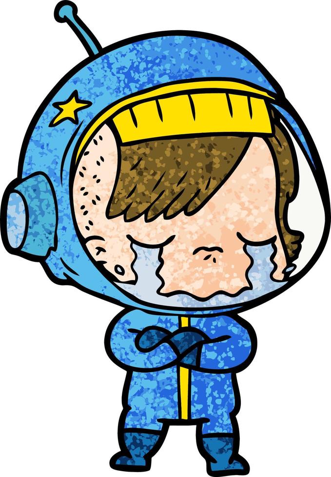 dessin animé fille astronaute qui pleure vecteur