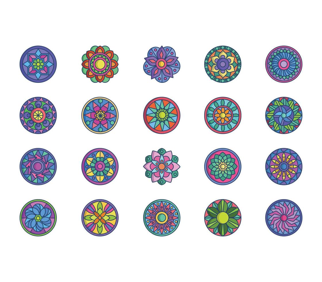 jeu d'icônes de modèles de conception de mandala vecteur