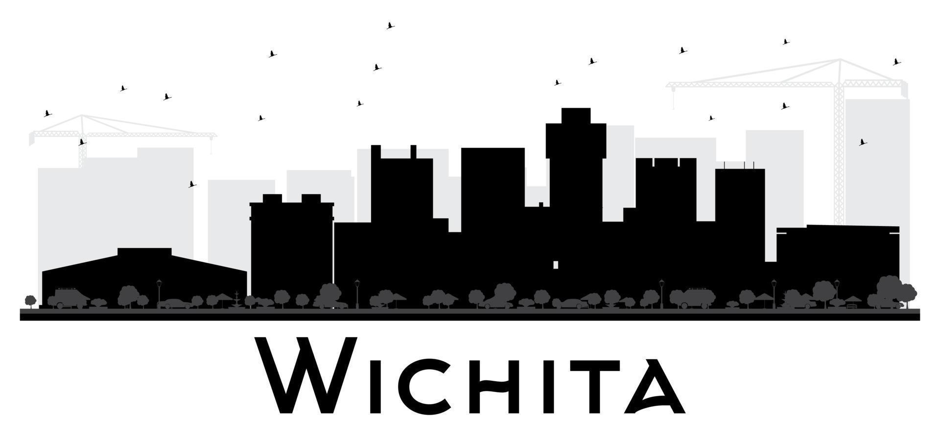 silhouette noire et blanche de l'horizon de la ville de wichita. vecteur