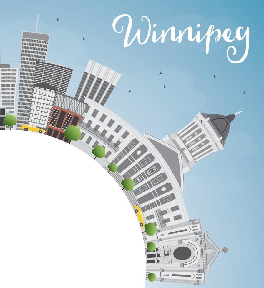 skyline de winnipeg avec des bâtiments gris et un espace de copie. vecteur