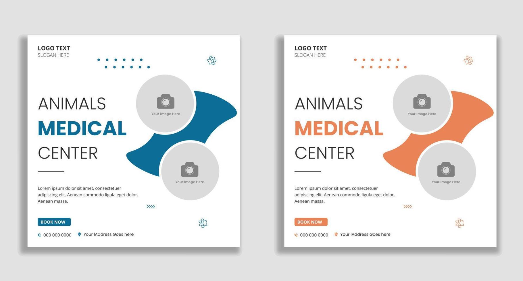 publication sur les médias sociaux et bannière web du centre médical des animaux vecteur