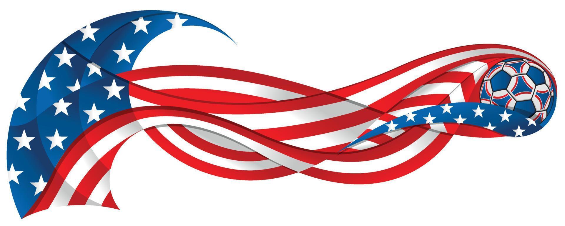 ballon de football rouge bleu et blanc laissant une traînée ondulée aux couleurs du drapeau américain sur fond blanc vecteur