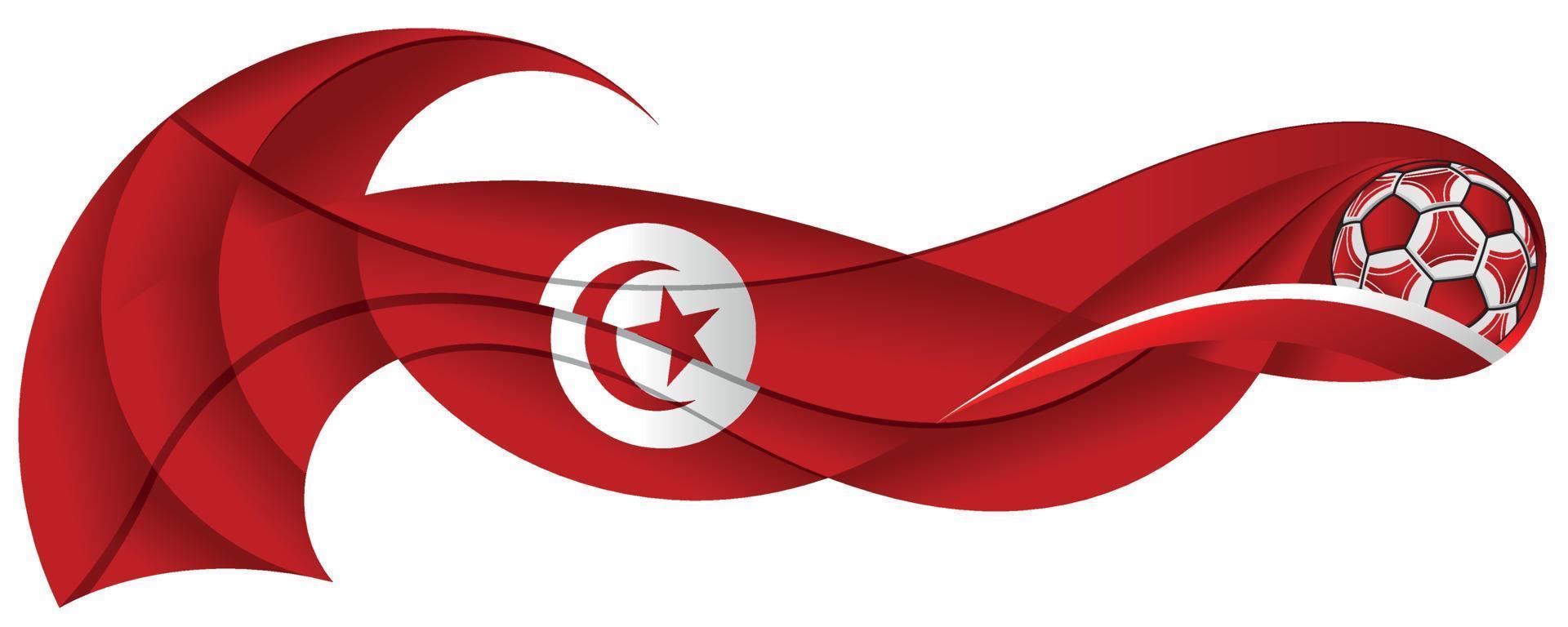 ballon de football rouge et blanc laissant une traînée abstraite ondulée aux couleurs du drapeau tunisien sur fond blanc. image vectorielle vecteur