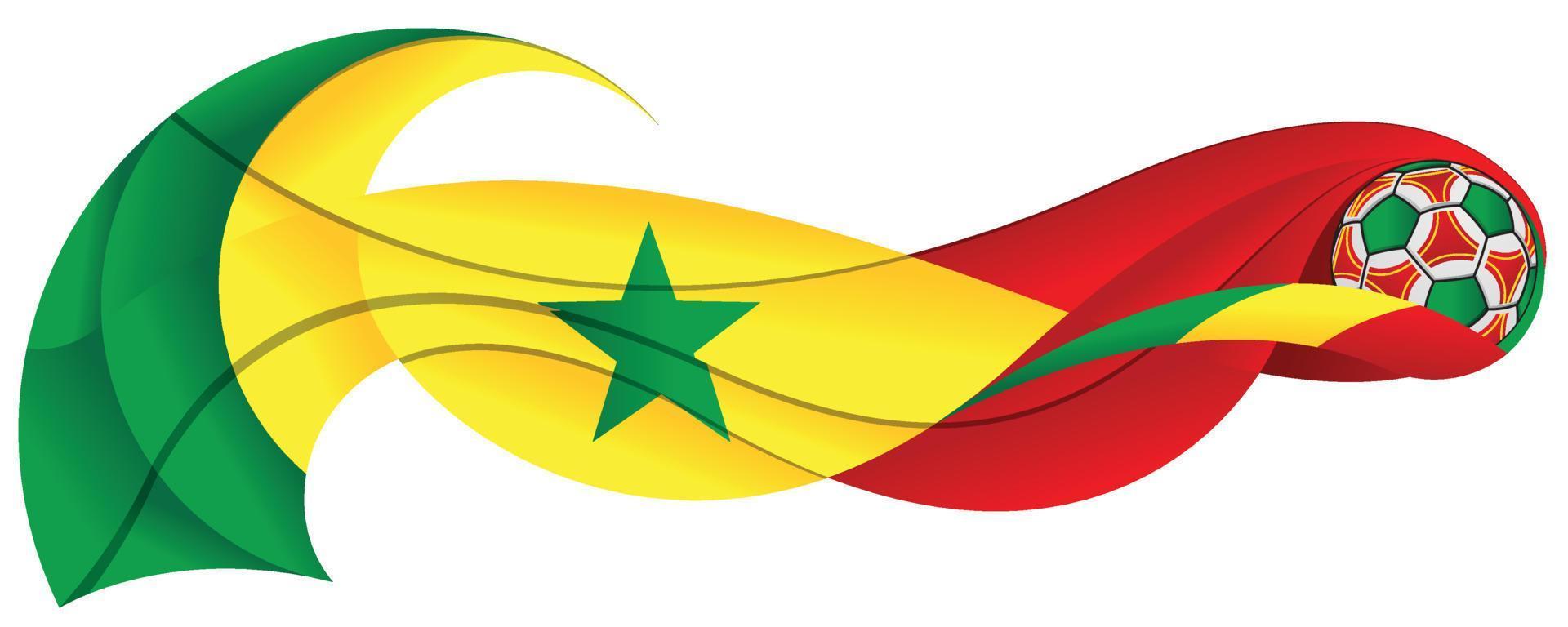 ballon de football vert jaune et rouge laissant une traînée ondulée abstraite aux couleurs du drapeau sénégalais sur fond blanc vecteur