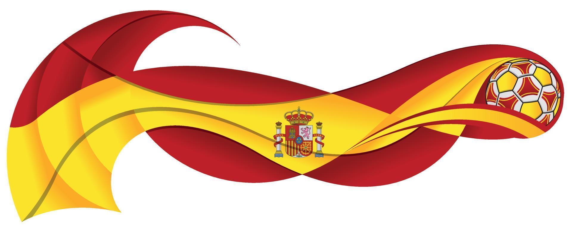 ballon de football jaune et rouge laissant une traînée ondulée aux couleurs du drapeau espagnol sur fond blanc vecteur