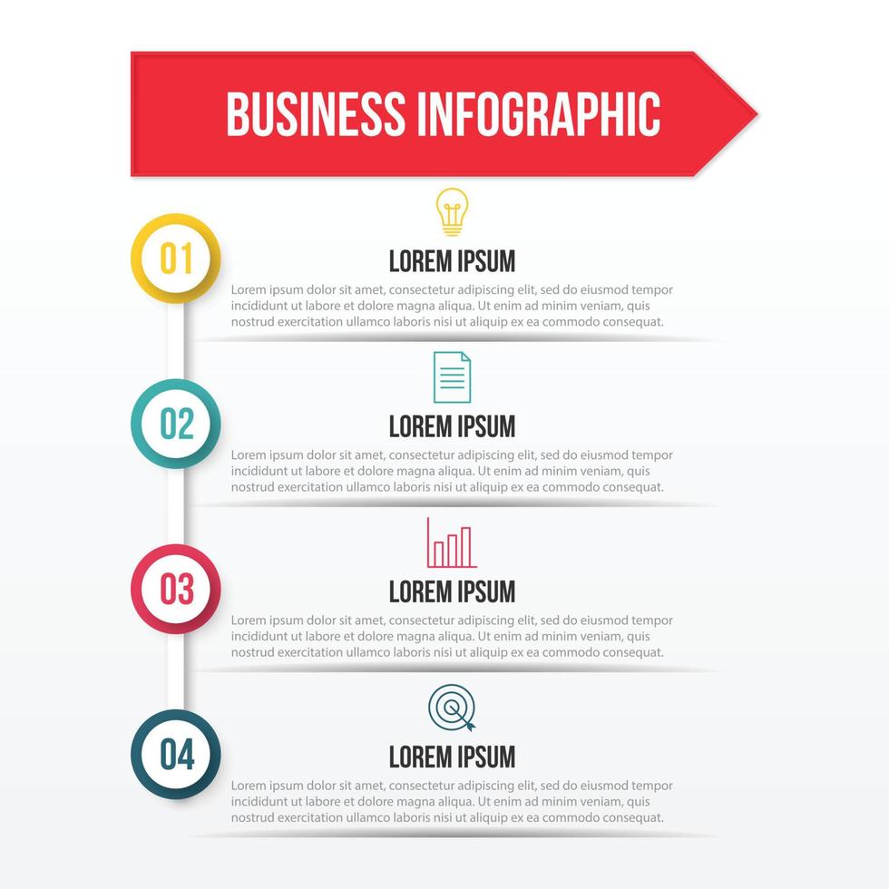 vecteur de modèle de conception infographique entreprise avec des icônes et 4 quatre options ou étapes. peut être utilisé pour le diagramme de processus, les présentations, la mise en page du flux de travail, la bannière, l'organigramme, le graphique d'informations