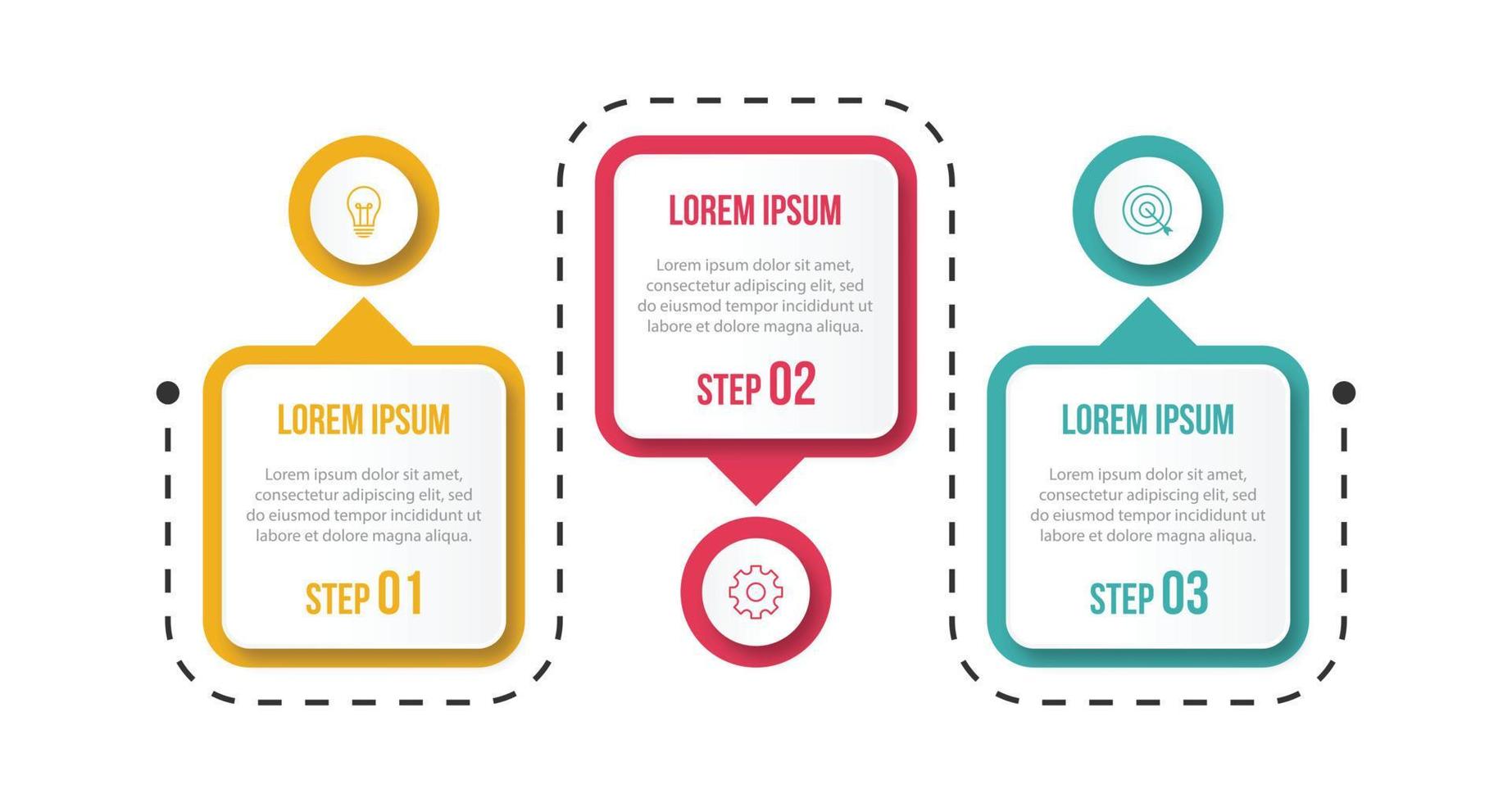 modèle d'entreprise de conception infographique vectorielle avec icônes et 3 options ou étapes. peut être utilisé pour le diagramme de processus, les présentations, la mise en page du flux de travail, la bannière, l'organigramme, le graphique d'informations vecteur