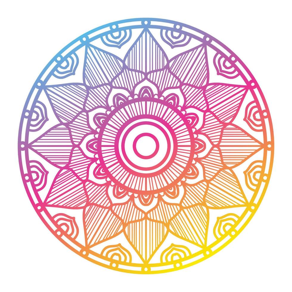 mandala de couleur dégradée, arrière-plan de conception de mandala, conception de mandala, conception de fond d'écran d'art de livre de coloriage de motif de mandala, motif de carreaux, carte de voeux vecteur