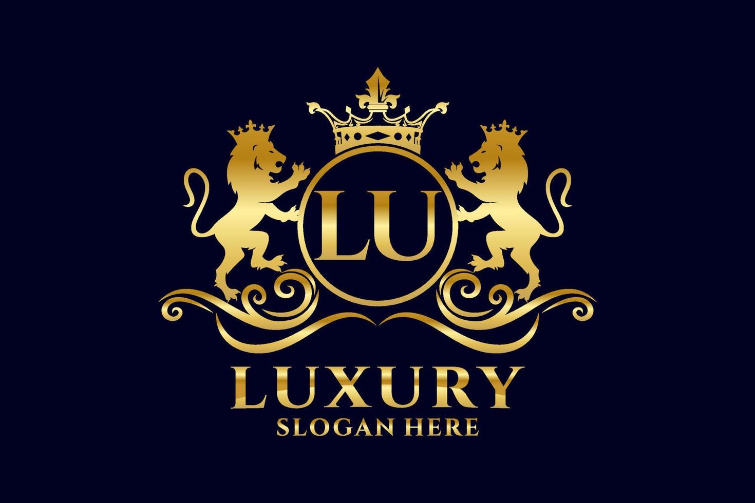 modèle de logo de luxe royal de lion de lettre lu initiale dans l'art vectoriel pour des projets de marque luxueux et d'autres illustrations vectorielles.