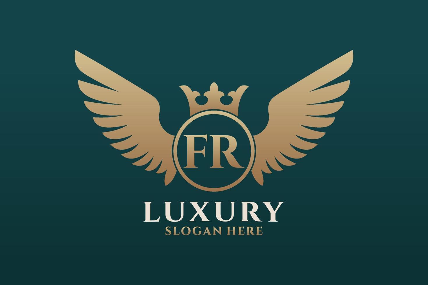 lettre d'aile royale de luxe fr vecteur de logo de couleur or crête, logo de victoire, logo de crête, logo d'aile, modèle de logo vectoriel.