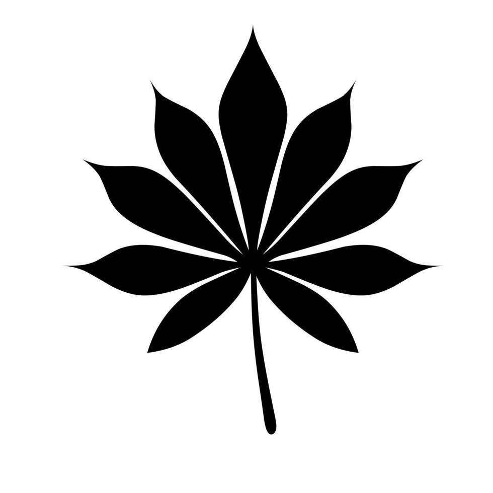 silhouette de feuille de manioc. isolé sur fond blanc. illustration vectorielle. idéal pour les modèles de logo tropical vecteur