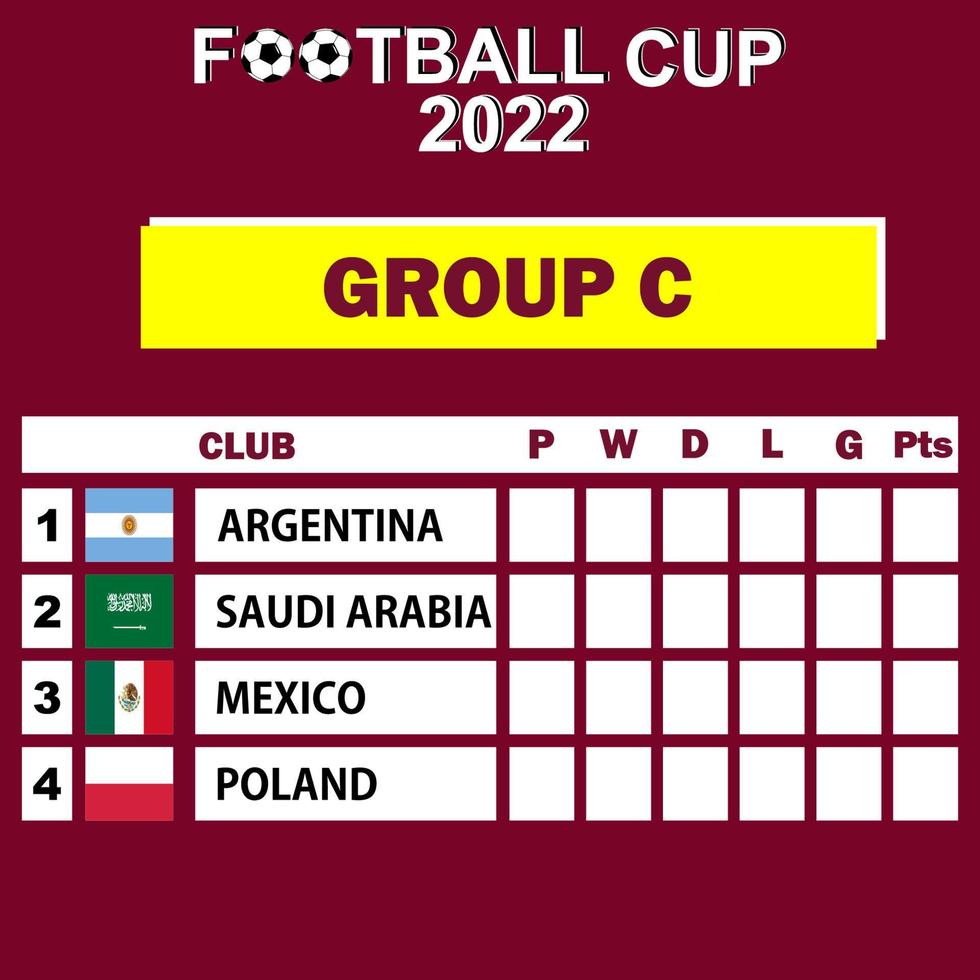 coupe de football 2022 qatar groupe c modèle permanent vecteur de conception