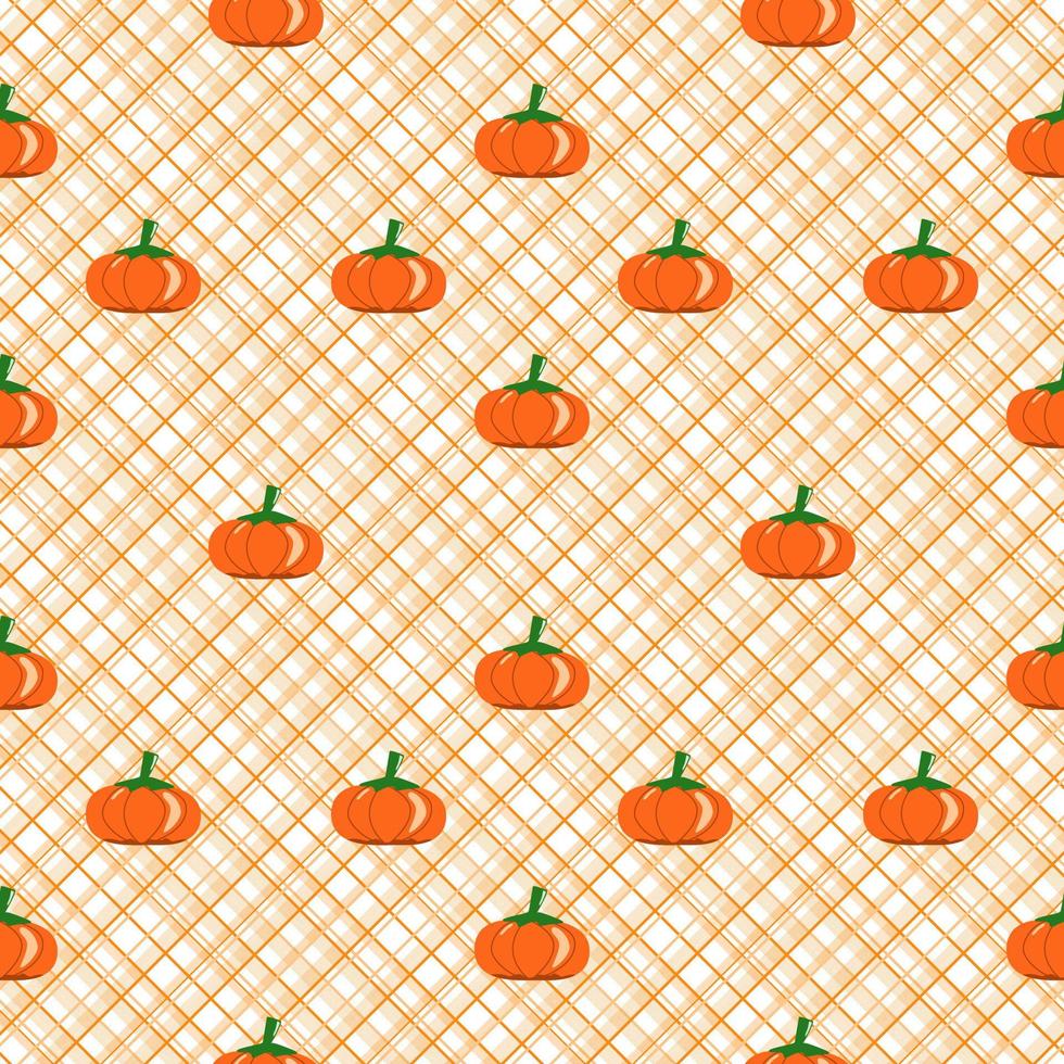 vecteur - modèle sans couture abstraite de nombreuses citrouilles sur fond quadrillé. octobre, automne, concept d'automne. peut être utilisé pour l'impression, le papier, le tissu, l'emballage, la carte.