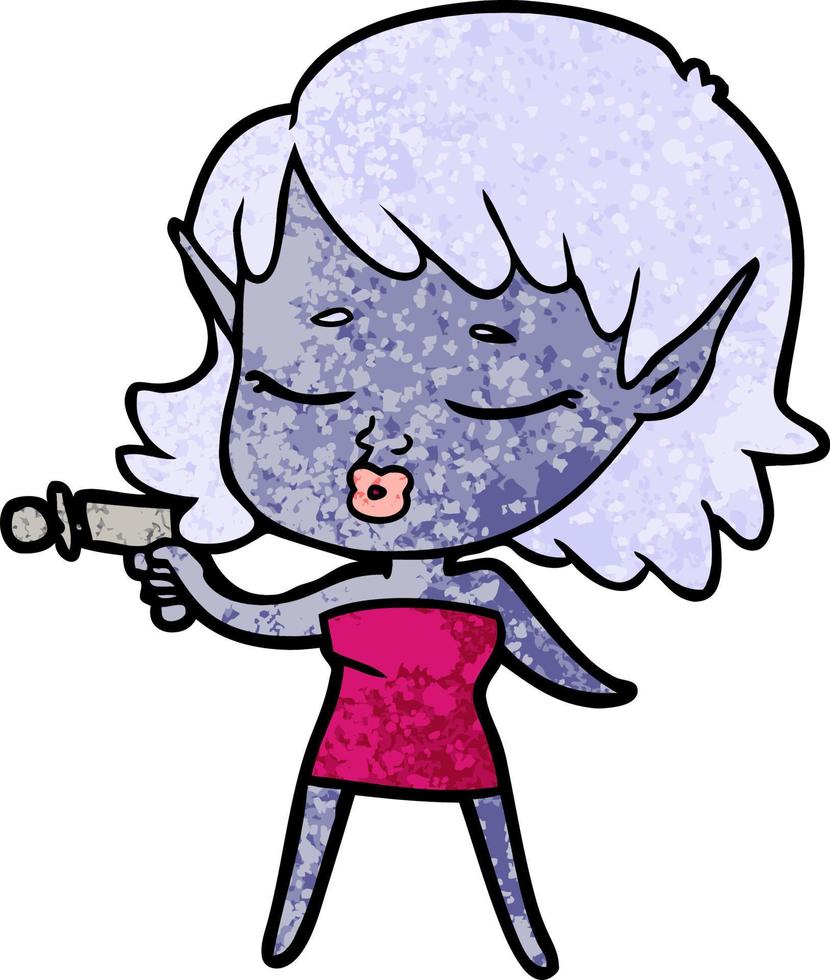 jolie fille extraterrestre de dessin animé avec un pistolet à rayons vecteur