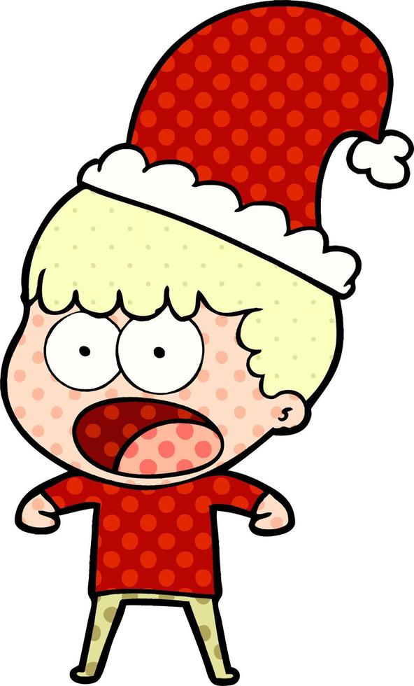 dessin animé homme choqué au chapeau de noël vecteur