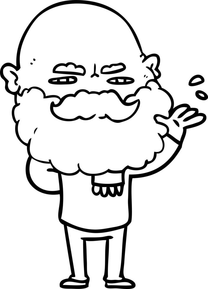 dessin animé dédaigneux homme avec barbe fronçant les sourcils vecteur