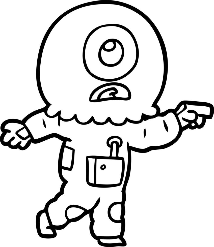 dessin animé cyclope astronaute extraterrestre pointant vecteur