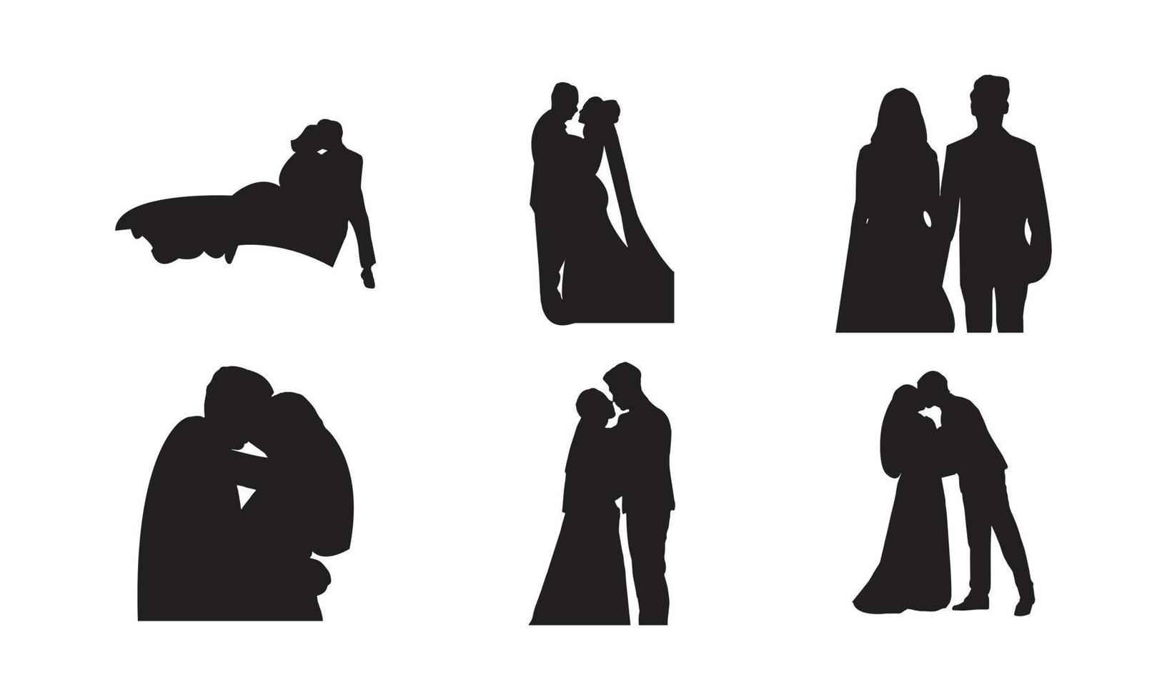 collection de silhouettes de couple de mariage vecteur