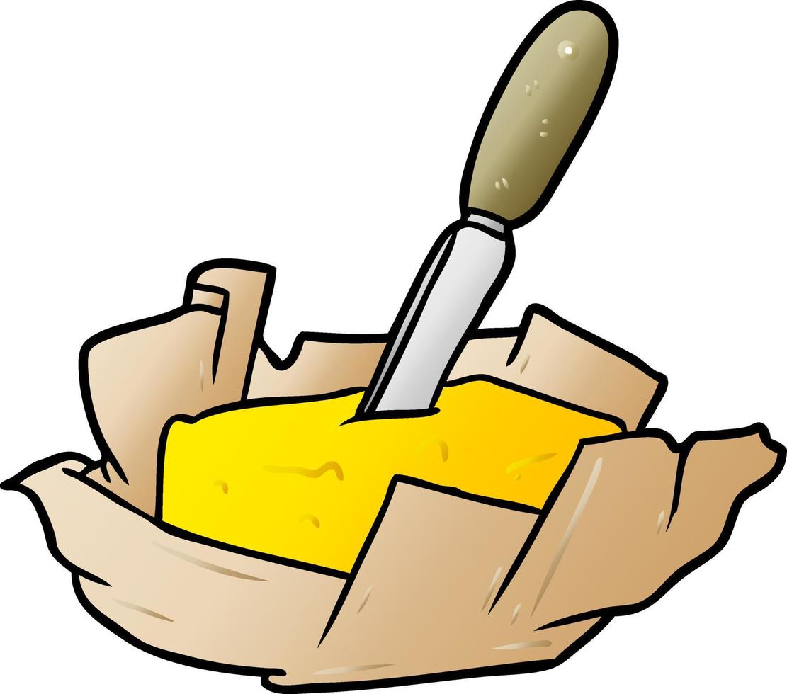 dessin animé traditionnel pat de beurre avec un couteau vecteur
