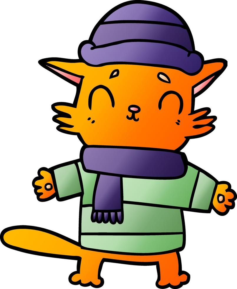 chat de dessin animé en vêtements d'hiver vecteur