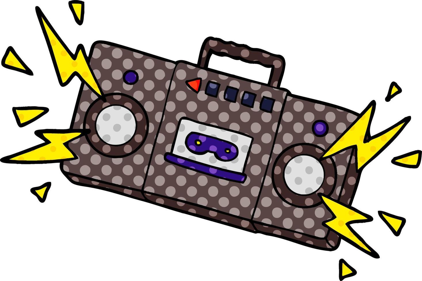 lecteur de cassette de dessin animé rétro faisant exploser de vieux airs de rock vecteur