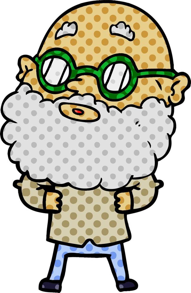 homme curieux de dessin animé avec barbe et lunettes vecteur