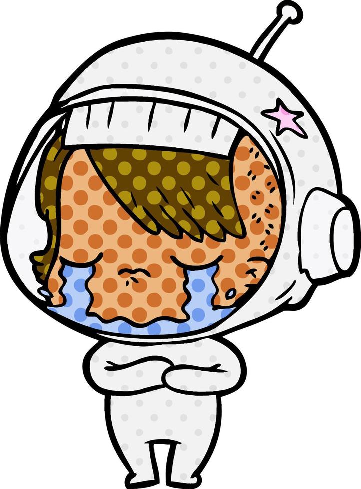 dessin animé fille astronaute qui pleure vecteur