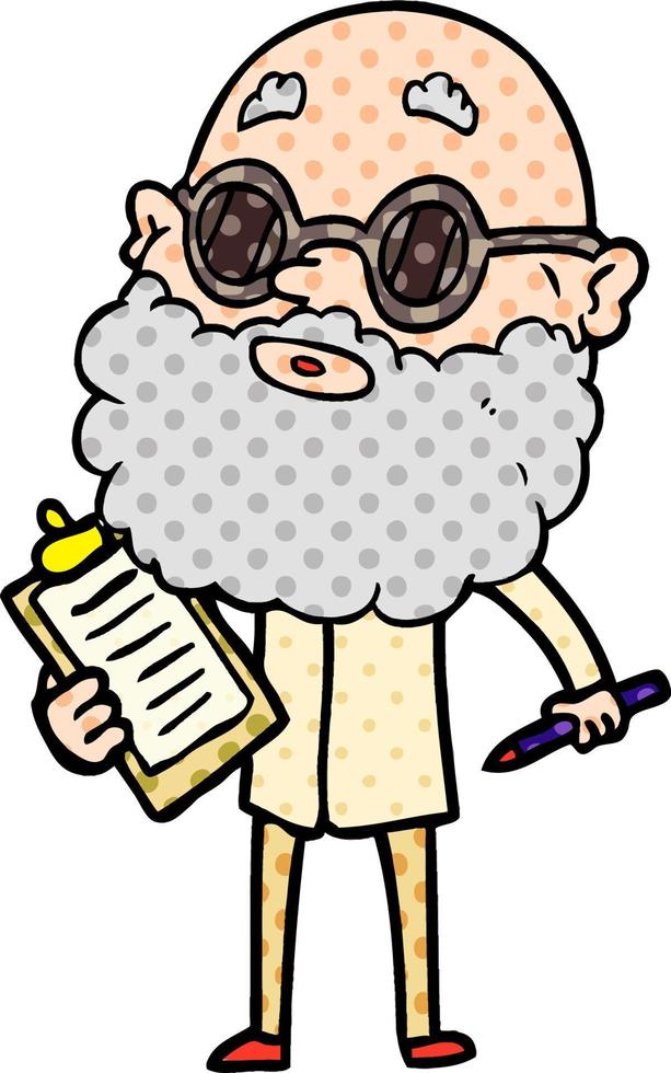 homme curieux de dessin animé avec barbe et lunettes de soleil vecteur