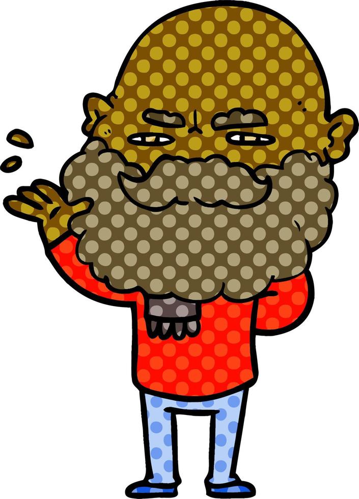 dessin animé dédaigneux homme avec barbe fronçant les sourcils vecteur