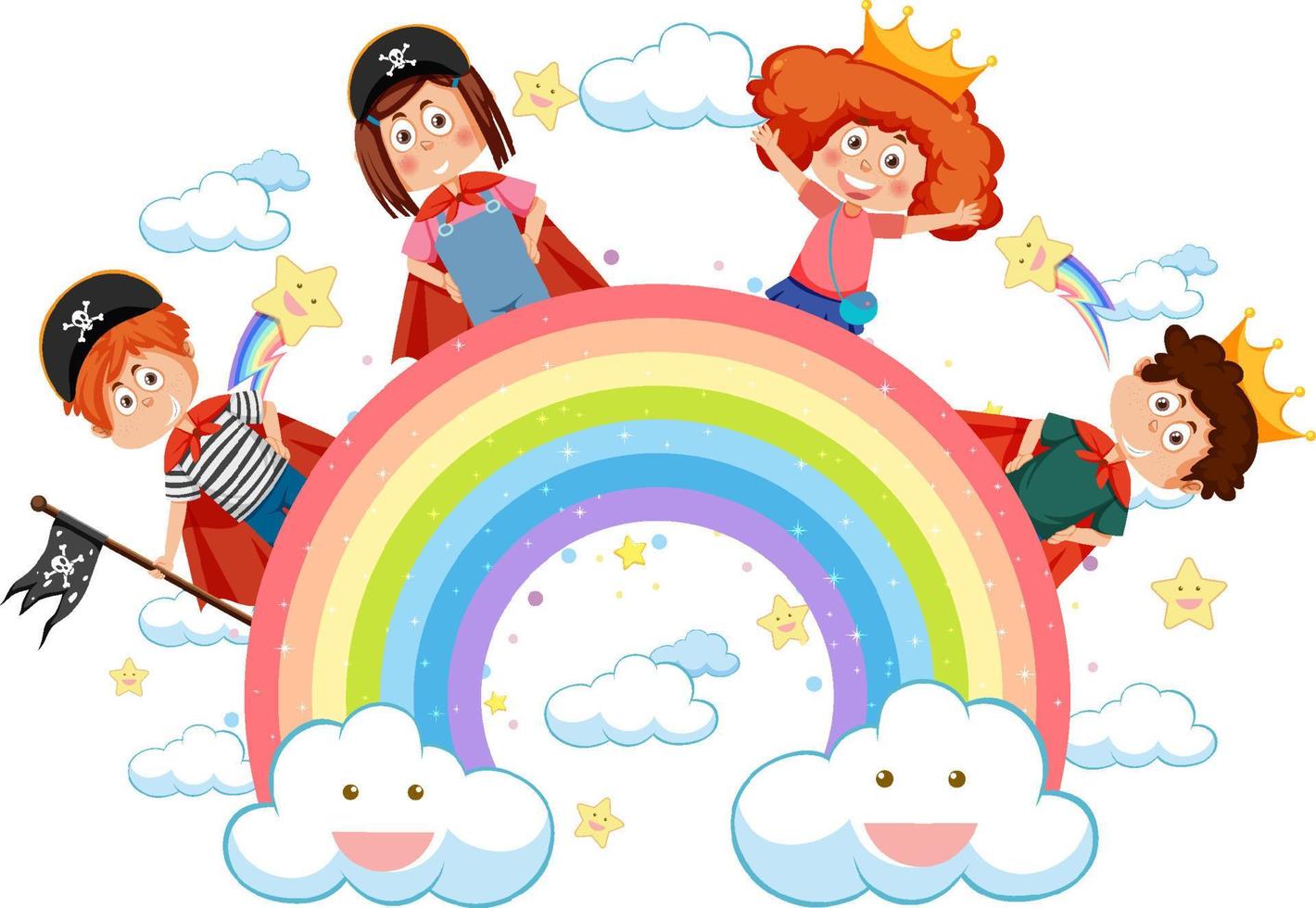 enfants heureux avec arc-en-ciel vecteur