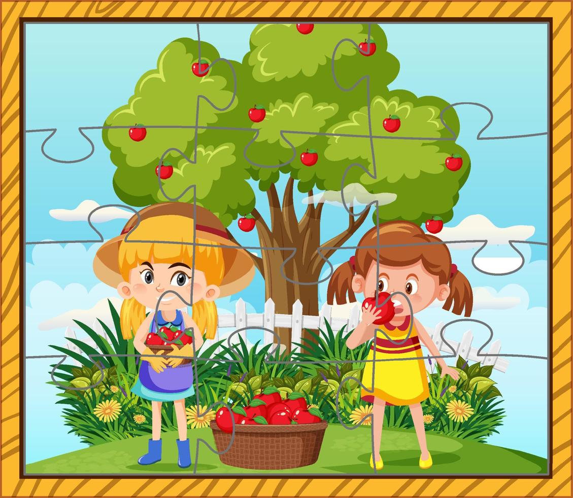 jardinier enfants photo jigsaw puzzle jeu modèle vecteur