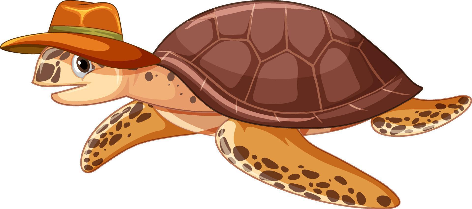 personnage de dessin animé mignon tortue portant un chapeau d'été vecteur