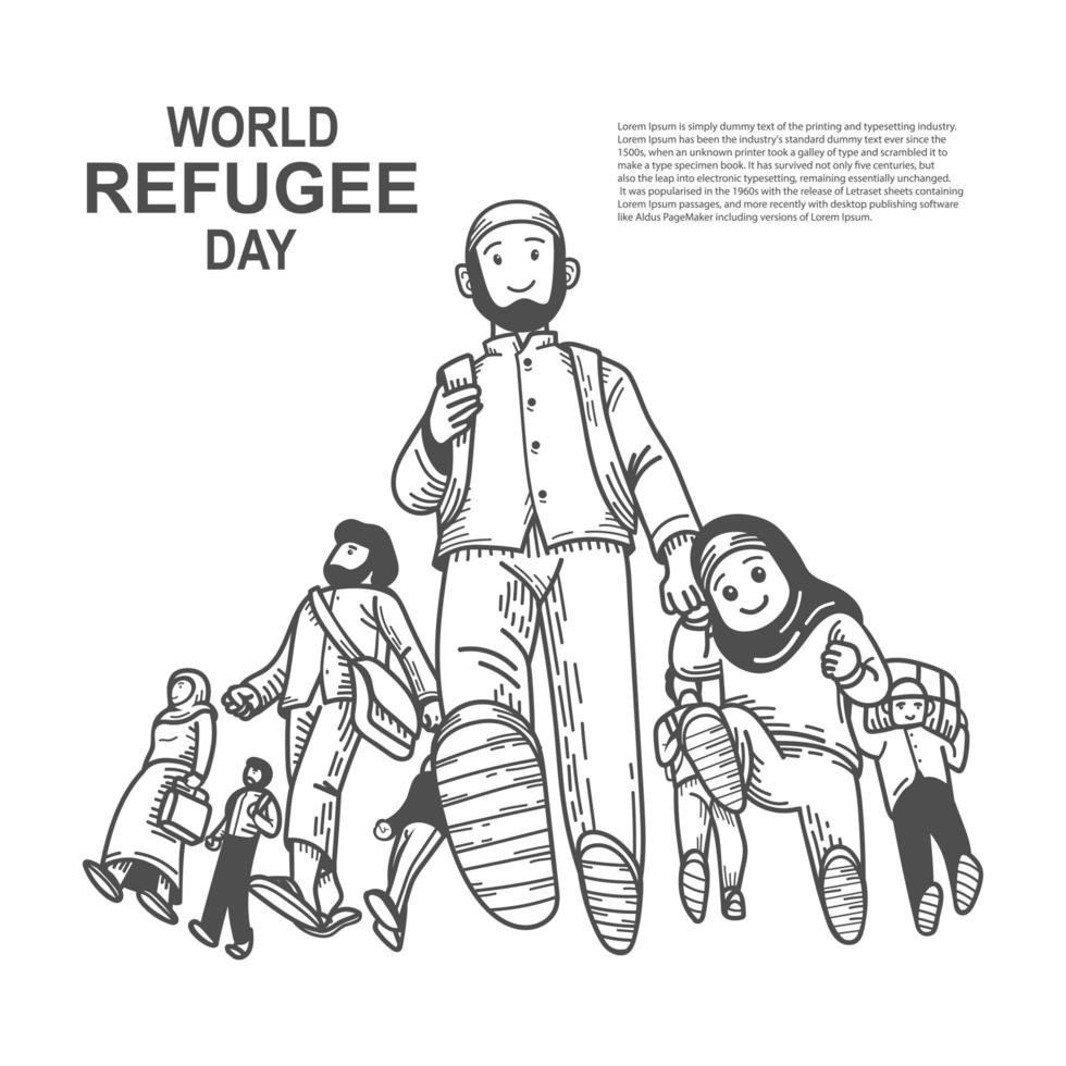 conception de la journée mondiale des réfugiés avec père et fille vecteur