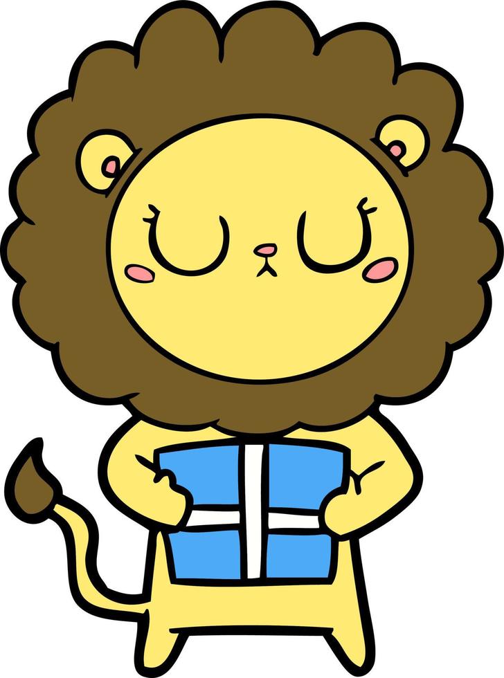 lion de dessin animé avec cadeau de Noël vecteur