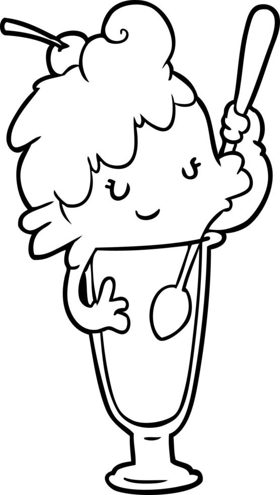dessin au trait d'une fille de soda à la crème glacée vecteur